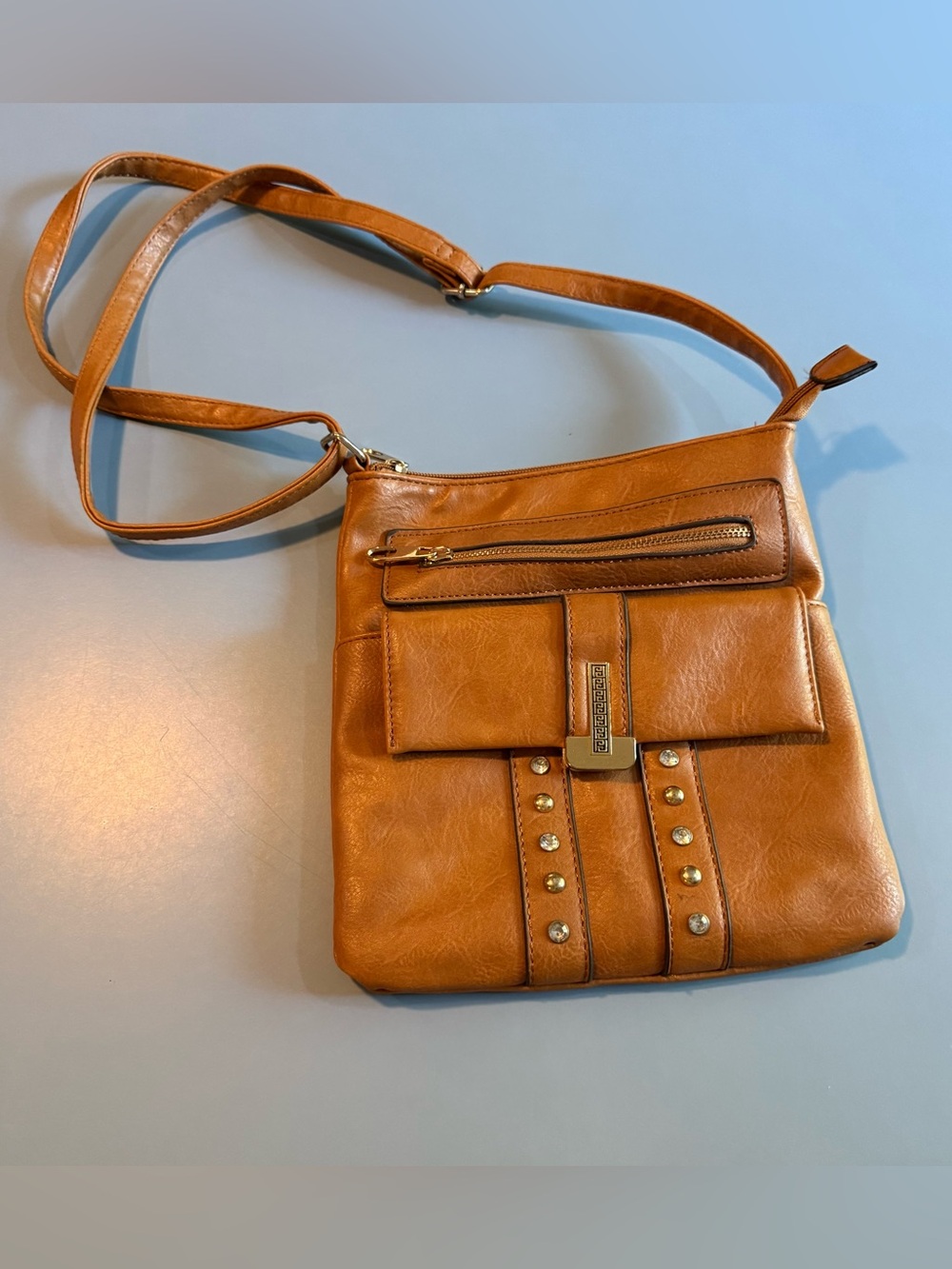 Source Unknown Tan Crossbody Bag with Stud Accents